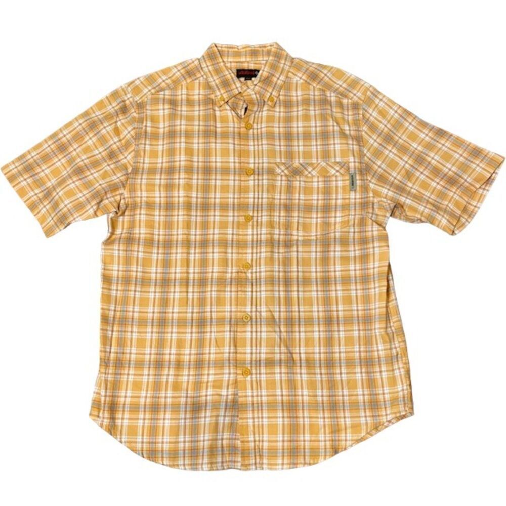 Wolverine Plaid Short Sleeve‎ Button Down Shirt Gold Orange Blue Medium